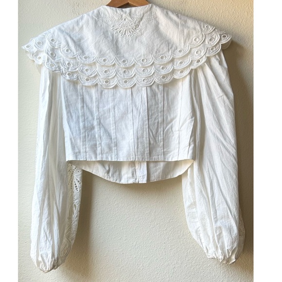 FARM RIO WOMEN'S RICHELIEU BIG COLLAR Eyelet BLOUSE Off White Sz S - Picture 10 of 16